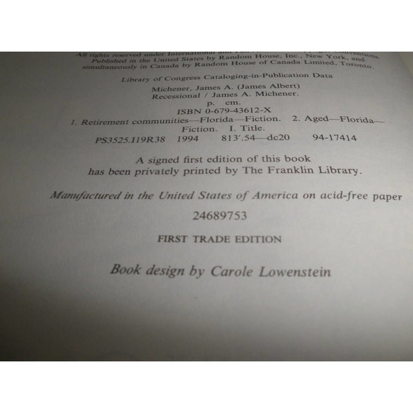 Recessional 1st Trade Edition, James A. Michener, Hardcover – September 27, 1994 - Picture 3 of 4